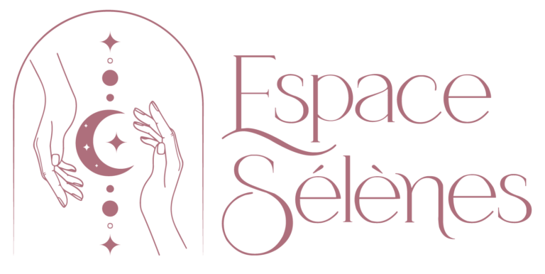 Logo de l'Espace Sélènes représentant deux mains entourant un croissant de lune dans une arche.