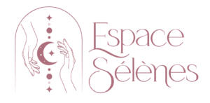 Logo de l'Espace Sélènes représentant deux mains entourant un croissant de lune dans une arche.