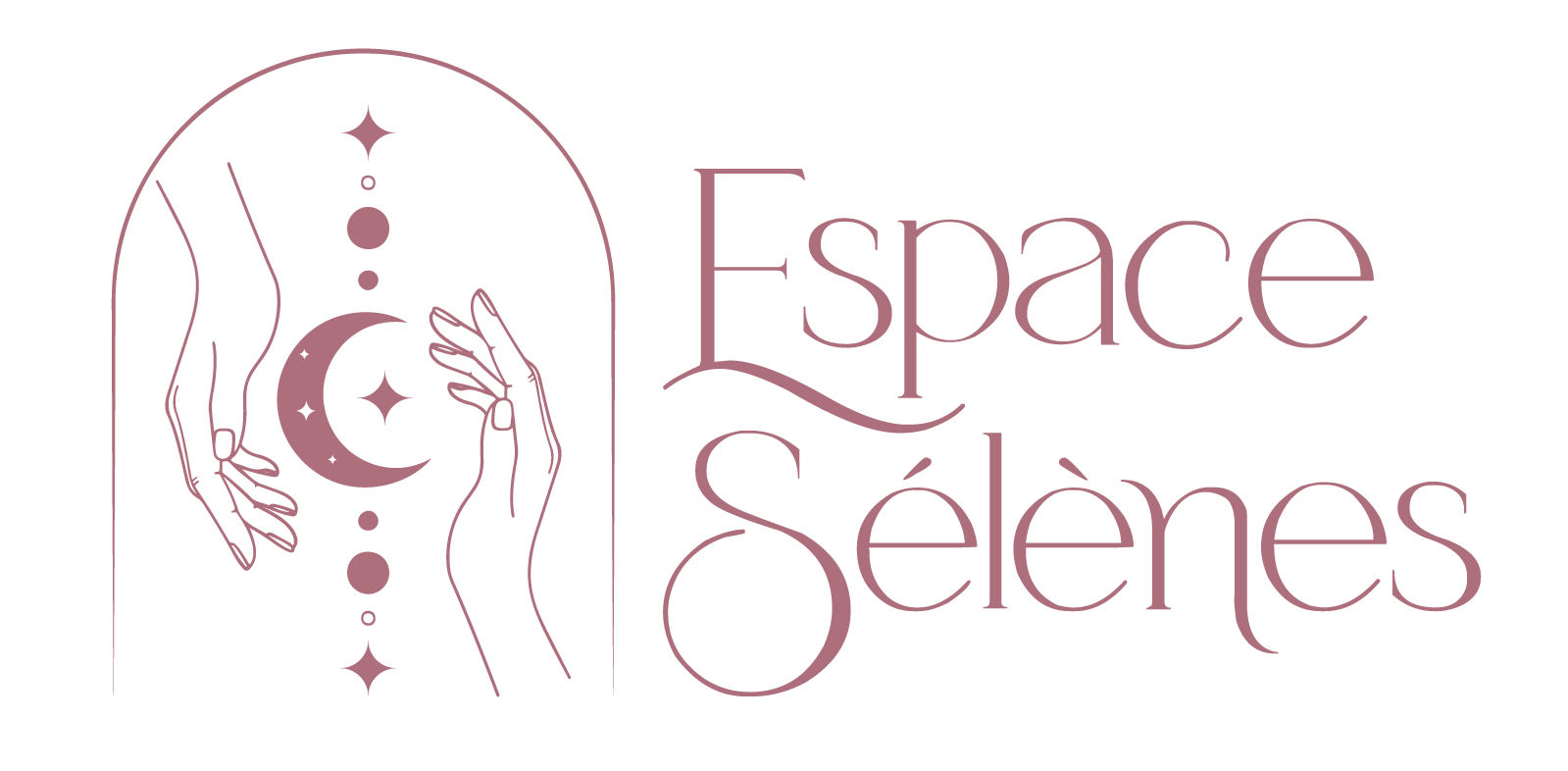 Logo de l'Espace Sélènes représentant deux mains entourant un croissant de lune dans une arche.
